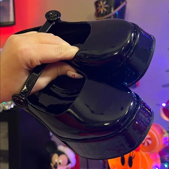 Black Patent Platform Wedge Heel Mary Jane Larroude Blair Flatform - Picture 3 of 5